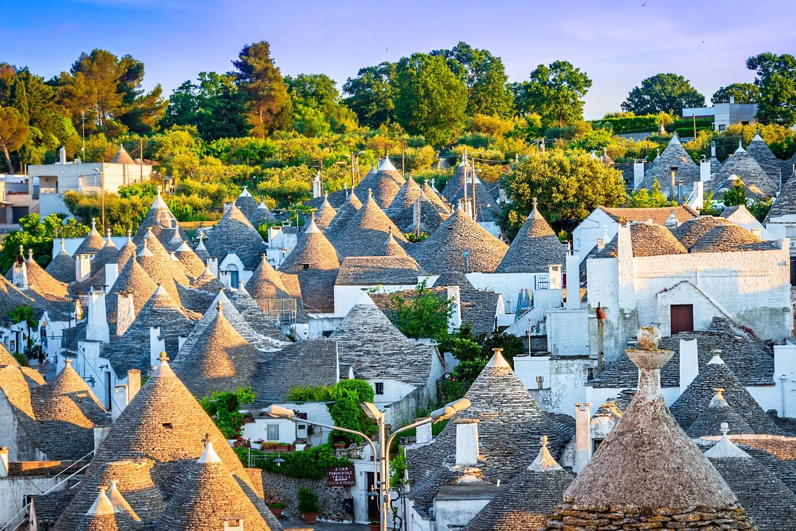 Panoramic view of the trulli rooftops in Alberobello, Puglia