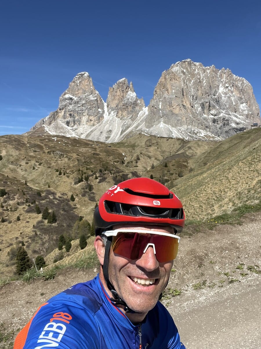 Tour guide Raffaele at a mountain pass in the Dolomites