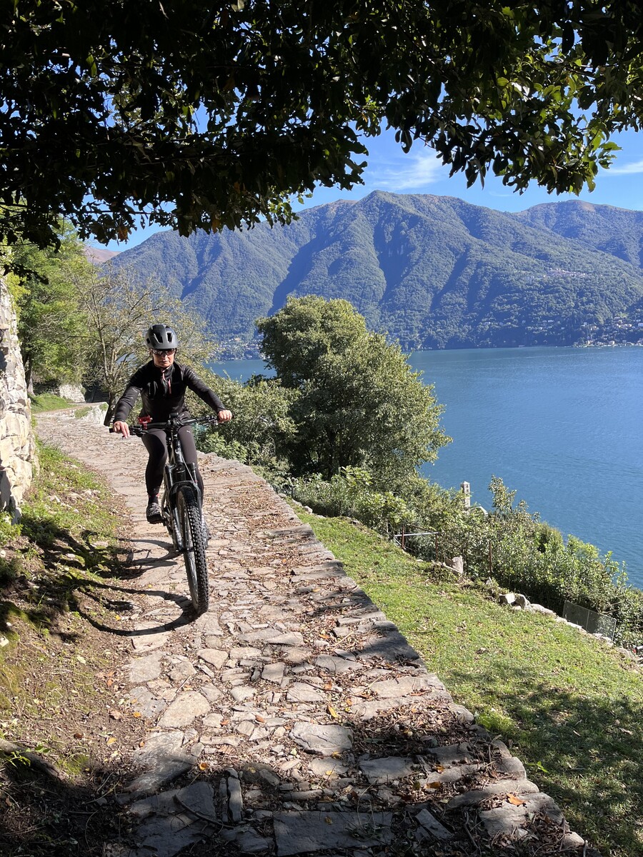 Stone terrace path with panoramic views over Lake Como
