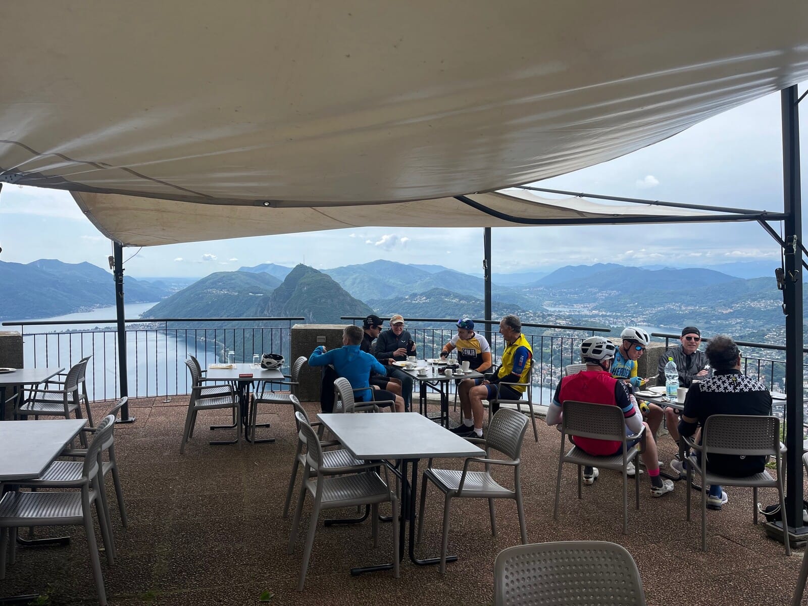 Terrace restaurant with panoramic lake view at Cima Monte Bré