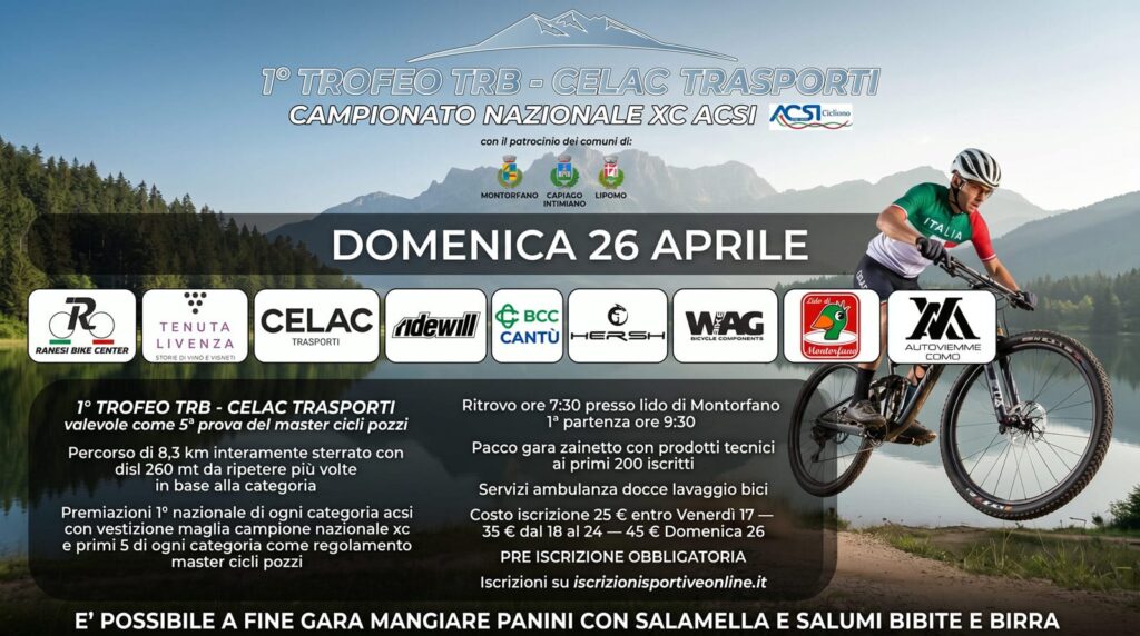 Campionato Nazionale ACSI MTB XC: a Montorfano in palio le maglie nazionali